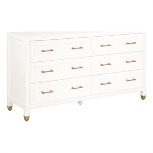 Maklaine Modern Transitional 6-Drawer Wood Dresser in White Finish