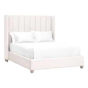 Maklaine Contemporary Transitional Velvet Cal King Bed in Cream