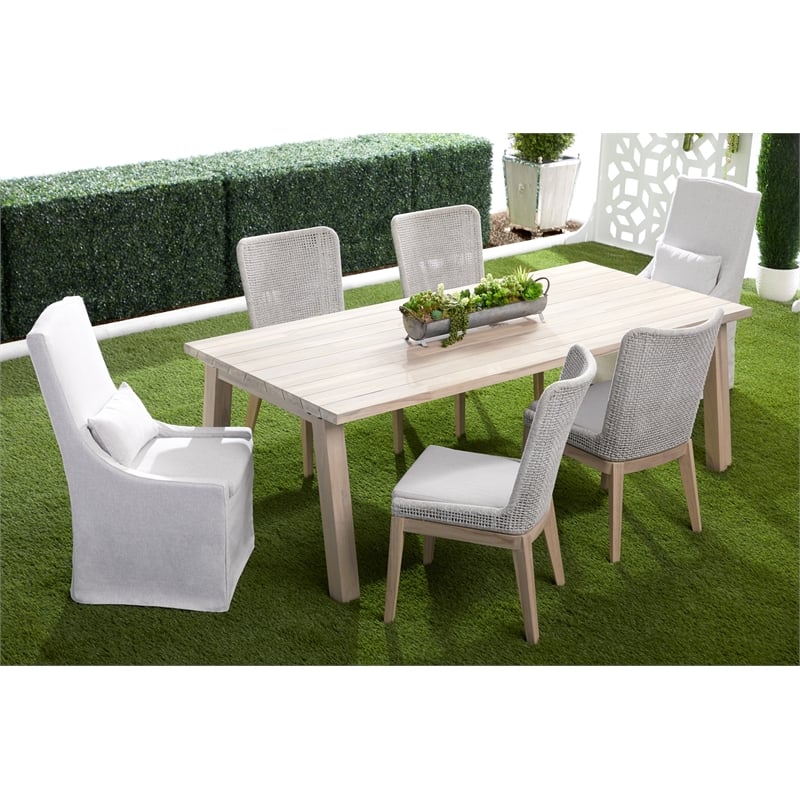 Maklaine Transitional Fabric Outdoor Dining Chair in Gray (Set of 2)