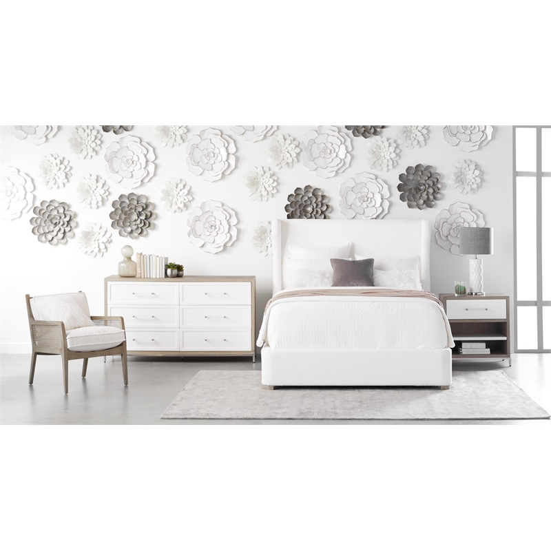 Maklaine Modern Transitional Fabric Queen Bed in White Finish