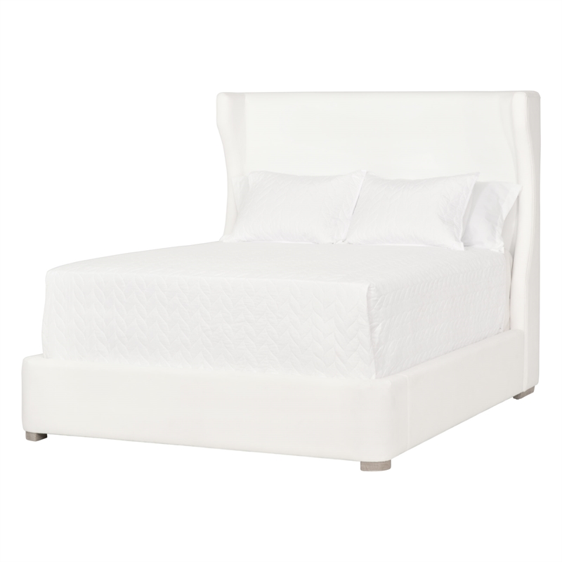 Maklaine Modern Transitional Fabric Cal King Bed in White Finish