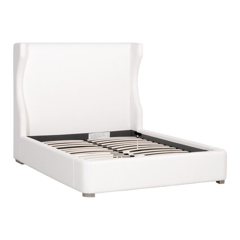 Maklaine Modern Transitional Fabric Cal King Bed in White Finish