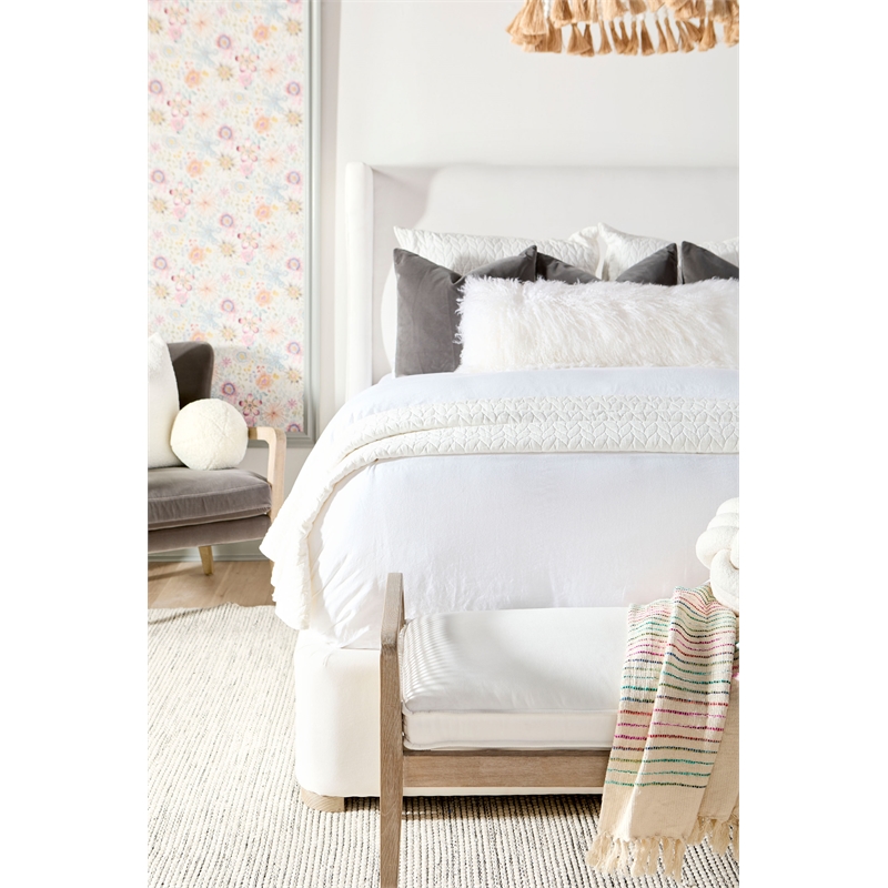 Maklaine Modern Transitional Fabric Cal King Bed in White Finish