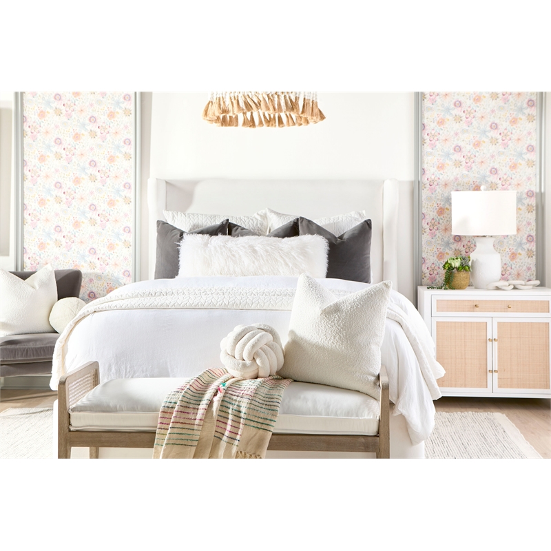 Maklaine Modern Transitional Fabric Cal King Bed in White Finish