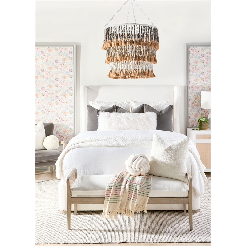 Maklaine Modern Transitional Fabric Cal King Bed in White Finish
