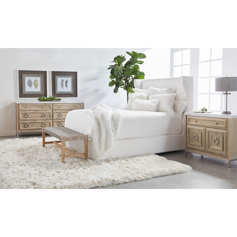 Maklaine Modern Transitional Fabric Cal King Bed in White Finish