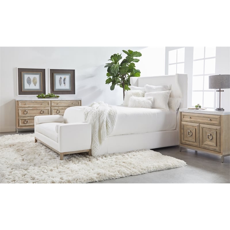 Maklaine Modern Transitional Fabric Cal King Bed in White Finish