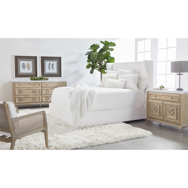 Maklaine Modern Transitional Fabric Cal King Bed in White Finish
