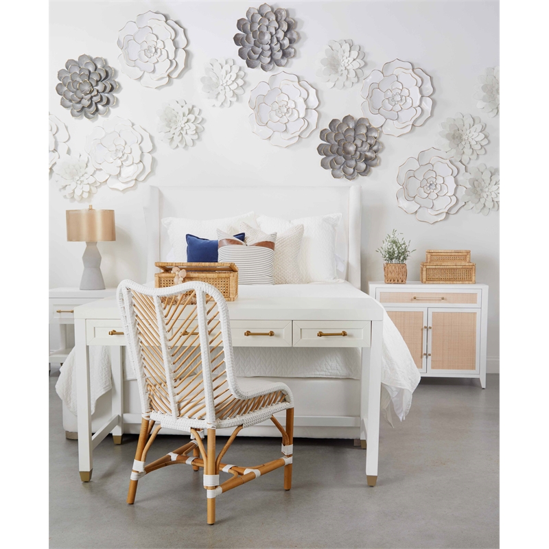Maklaine Modern Transitional Fabric Cal King Bed in White Finish