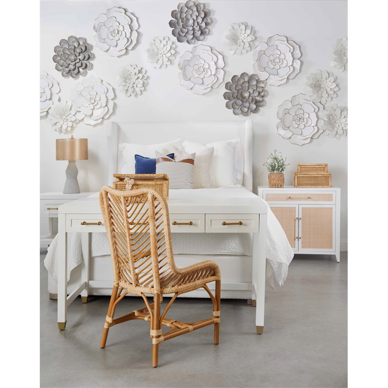 Maklaine Modern Transitional Fabric Cal King Bed in White Finish