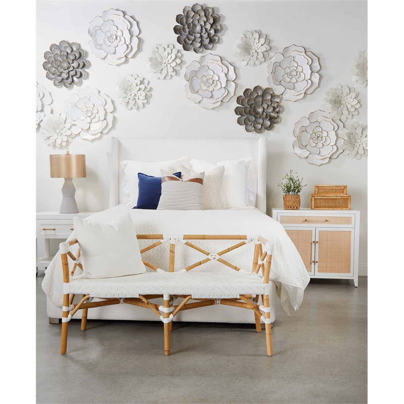 Maklaine Modern Transitional Fabric Cal King Bed in White Finish