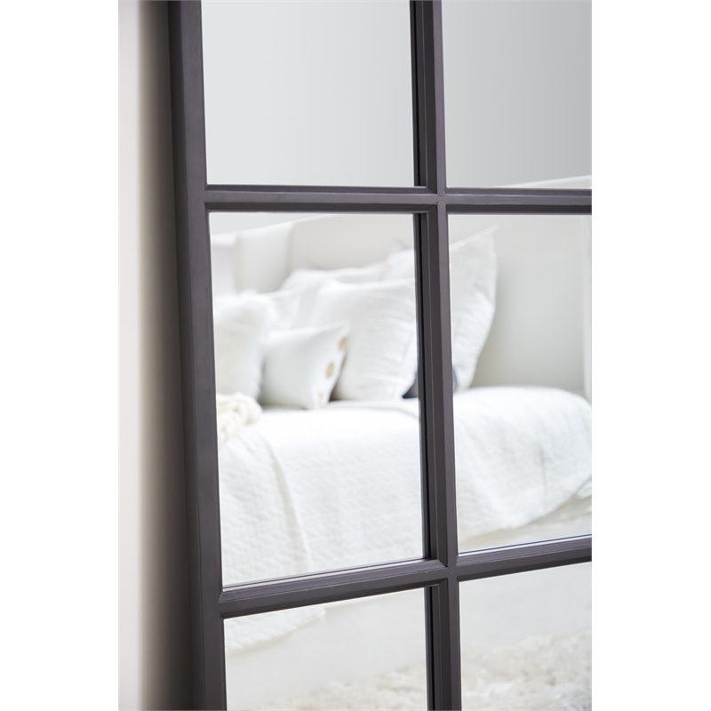 Maklaine Modern Transitional Grid Wood Mirror in Matte Black