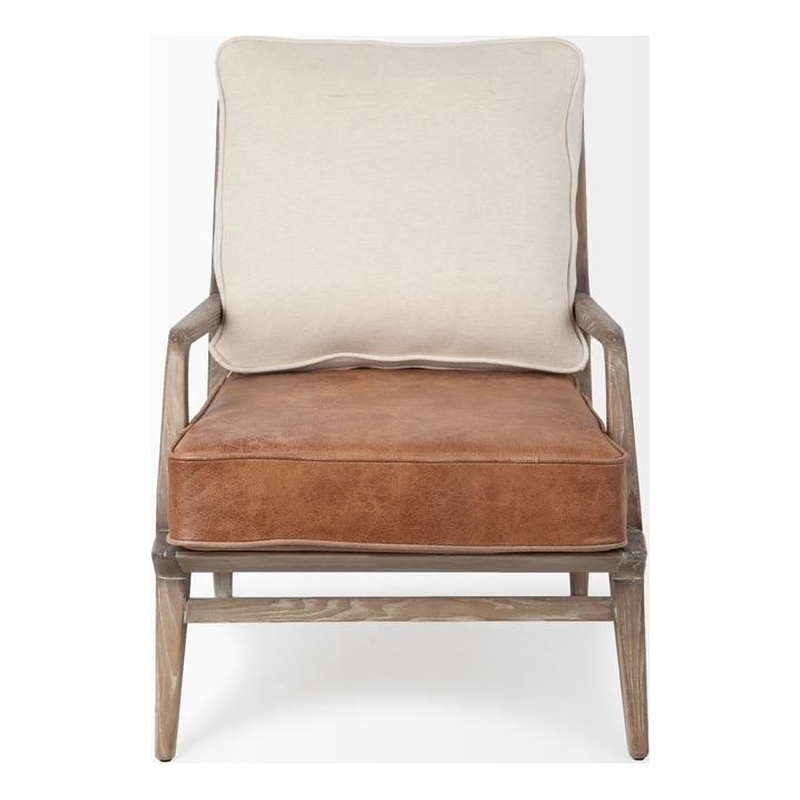 Maklaine Contemporary Cream Fabric and Brown Leather Seat Accent Chair