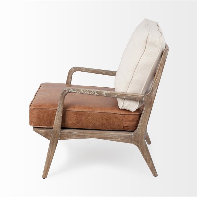 Maklaine Contemporary Cream Fabric and Brown Leather Seat Accent Chair