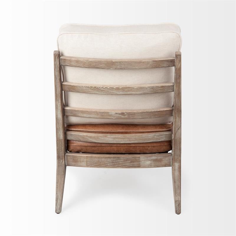 Maklaine Contemporary Cream Fabric and Brown Leather Seat Accent Chair