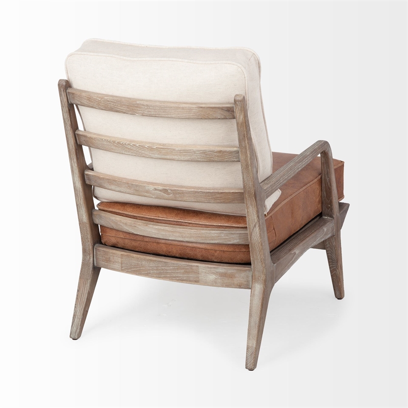 Maklaine Contemporary Cream Fabric and Brown Leather Seat Accent Chair