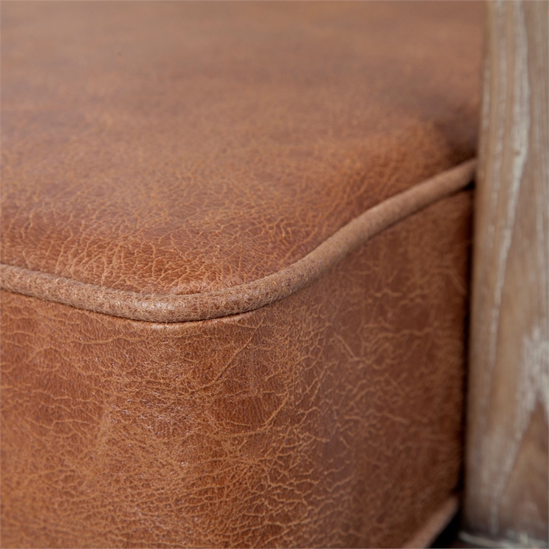 Maklaine Contemporary Cream Fabric and Brown Leather Seat Accent Chair