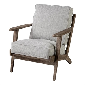 Maklaine Transitional Frost Gray Fabric Wrapped Honey Wooden Frame Accent Chair