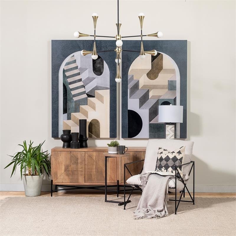 Maklaine Contemporary 15x27 Round Top Brown Wood & Black Iron Base Accent Table