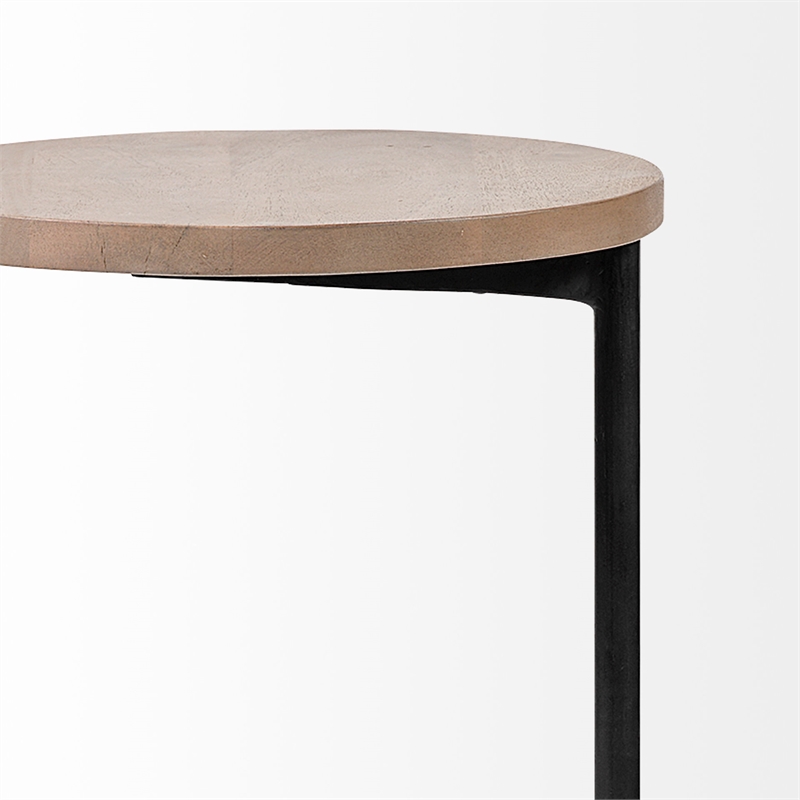 Maklaine Contemporary 15x27 Round Top Brown Wood & Black Iron Base Accent Table