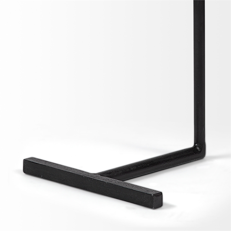 Maklaine Contemporary 15x27 Round Top Brown Wood & Black Iron Base Accent Table