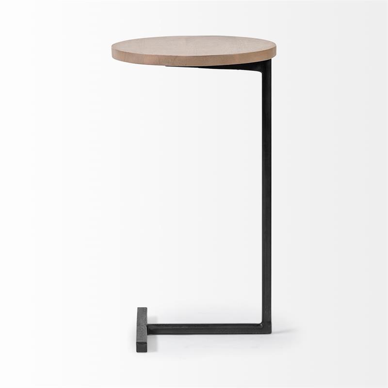 Maklaine Contemporary 15x27 Round Top Brown Wood & Black Iron Base Accent Table