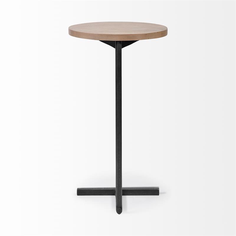 Maklaine Contemporary 15x27 Round Top Brown Wood & Black Iron Base Accent Table
