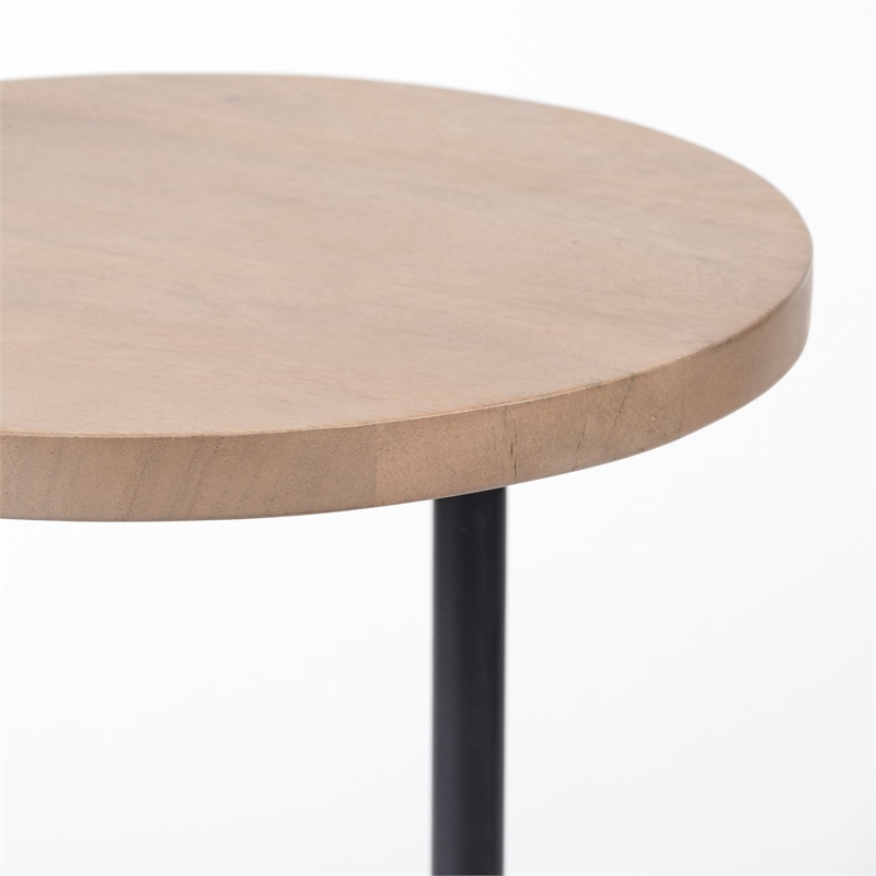 Maklaine Contemporary 15x27 Round Top Brown Wood & Black Iron Base Accent Table