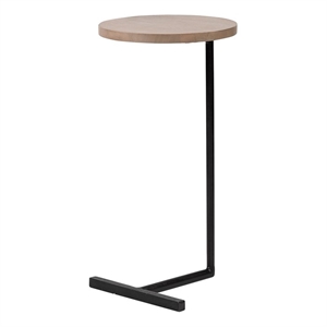 Maklaine Contemporary 15x27 Round Top Brown Wood & Black Iron Base Accent Table