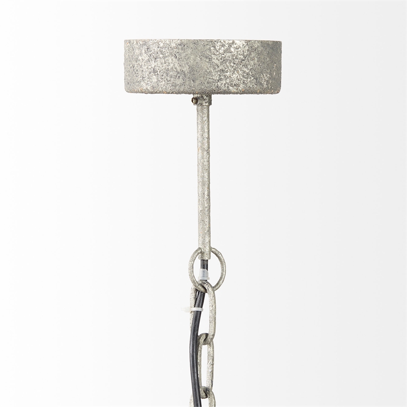 Maklaine Silver Metal Chassis & White Wood Beaded Six Bulb Chandelier