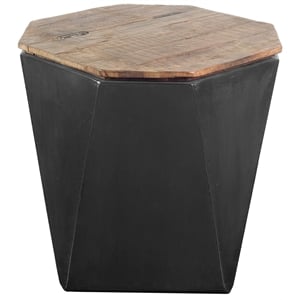 Maklaine Farmhouse 19.3&quot x 20.9&quot Black Metal and Brown Wood End/Side Table