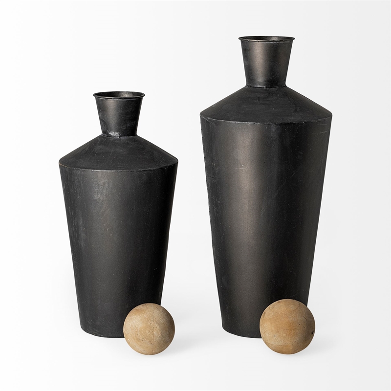 Maklaine Modern / Contemporary (Set of 2) Metal Urns in Black