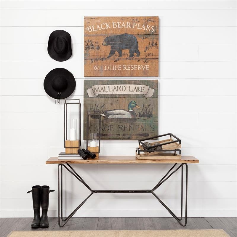 Maklaine Farmhouse Large Black Metal/Wood Candle Holder Lantern