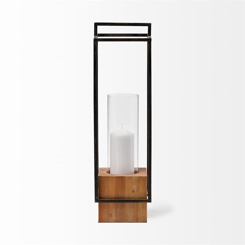 Maklaine Farmhouse Large Black Metal/Wood Candle Holder Lantern
