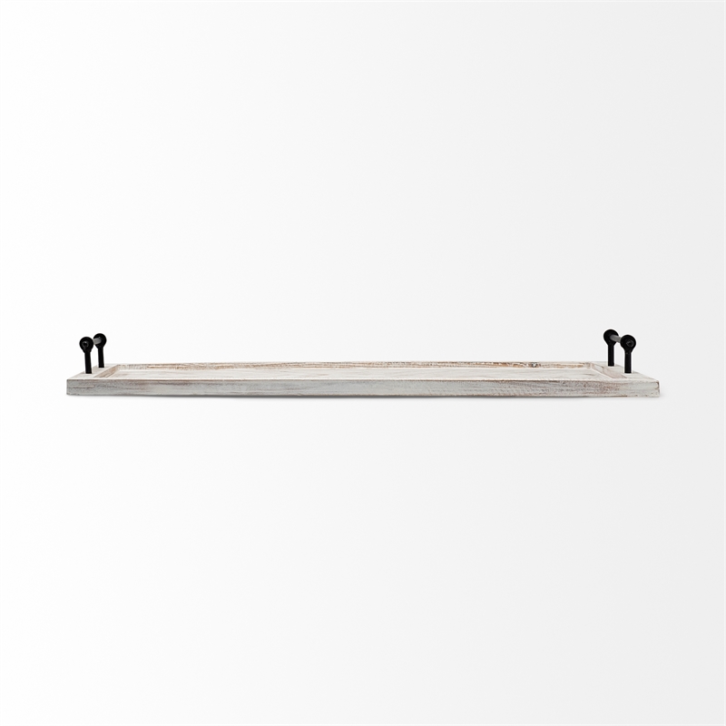 Maklaine Farmhouse Whitewashed Wooden Herringbone Rectangular Tray