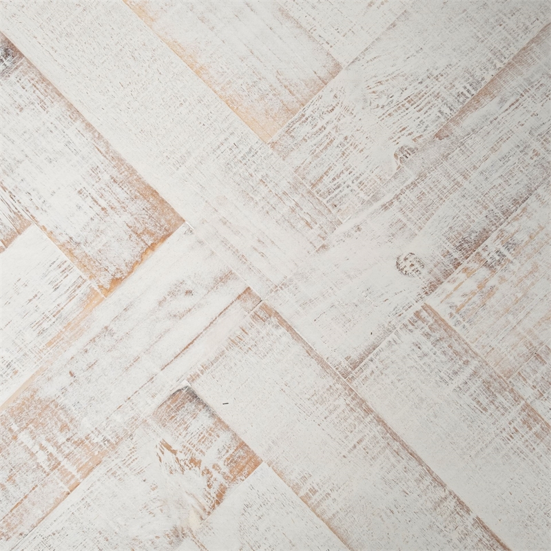 Maklaine Farmhouse Whitewashed Wooden Herringbone Rectangular Tray