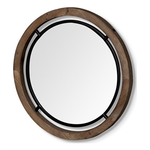 Maklaine Farmhouse 19&quot Brown Wood & Black Metal Frame Mirror