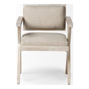 Maklaine Coastal Cream Fabric Wrap Brown Wooden Frame Dining Chair