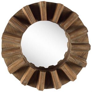 Maklaine Traditional 17&quot Round Brown Wood Decorative Frame Mirror