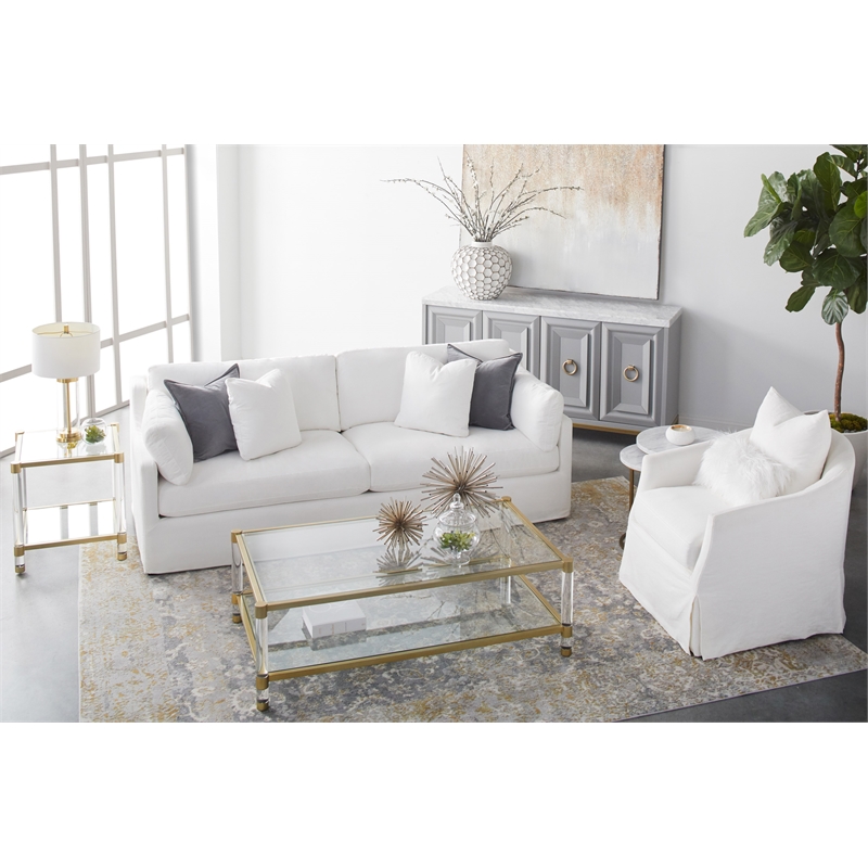 Maklaine Contemporary Transitional Metal Coffee Table in Brass