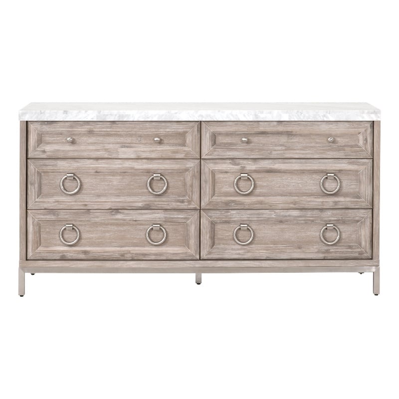 Maklaine Modern Transitional Wood 6-Drawer Dresser in Gray Finish