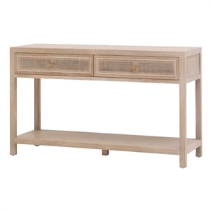 Maklaine Transitional Antique Cane Wood Entry Console in Smoke Gray