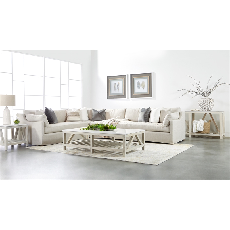 Maklaine Contemporary Transitional Fabric Armless Chair in Beige