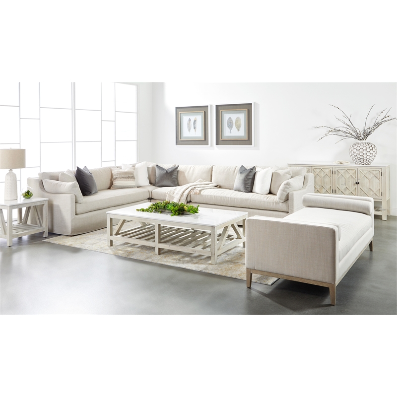 Maklaine Contemporary Transitional Fabric Armless Chair in Beige