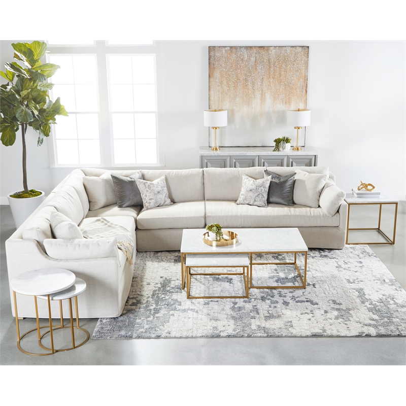 Maklaine Contemporary Transitional Fabric Right Arm Sofa in Beige