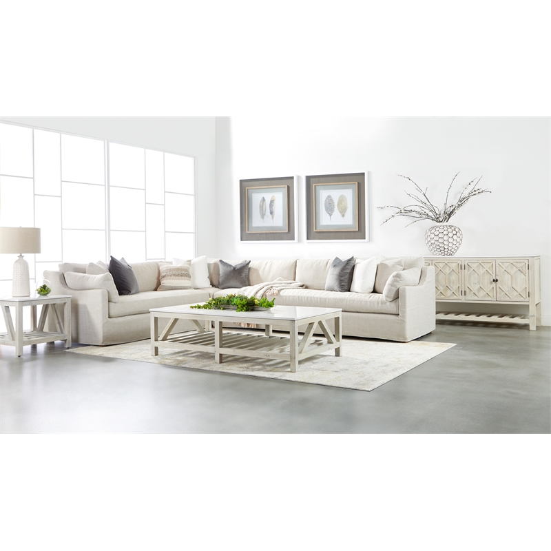Maklaine Contemporary Transitional Fabric Corner Chair in Beige