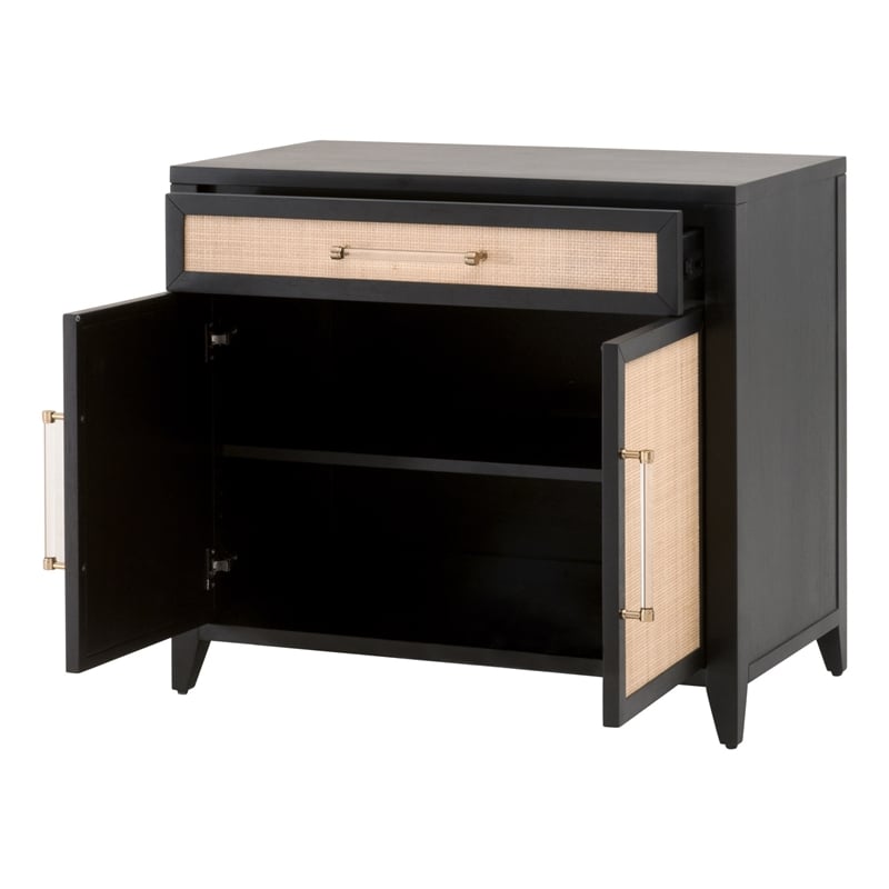 Maklaine Modern Transitional Wood Media Chest in Black/Natural