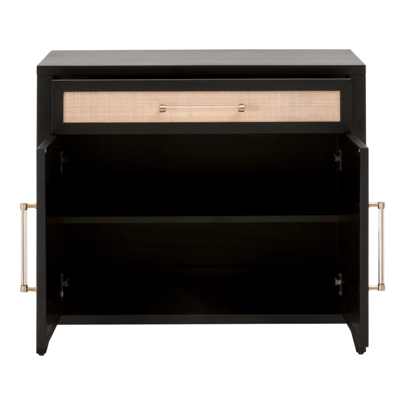 Maklaine Modern Transitional Wood Media Chest in Black/Natural