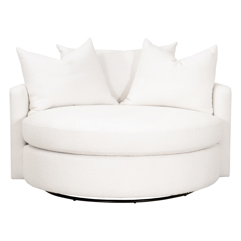 Maklaine Transitional Fabric Swivel Sofa Chair in Snow White