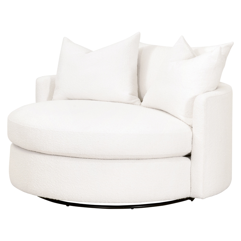 Maklaine Transitional Fabric Swivel Sofa Chair in Snow White